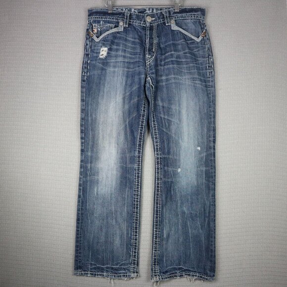 MEK Denim Heavy Boot Cut Thrashed Baggy 36W - Picture 2 of 8